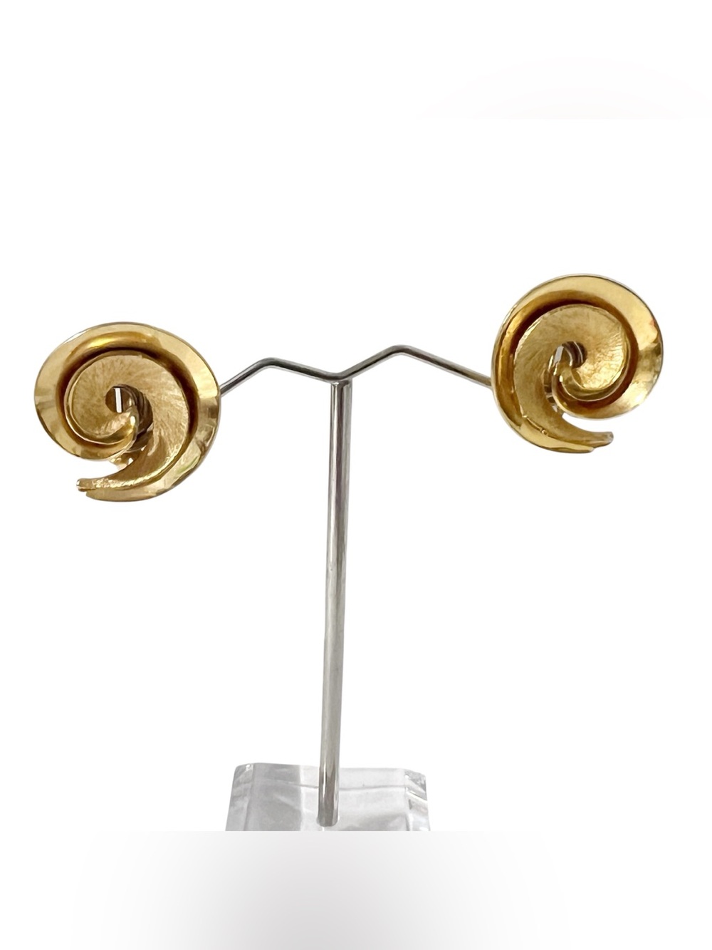 Kramer Goldtone Clip On Earrings Round Spiral Vintage